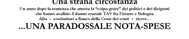 TAV in Toscana: conferenza stampa di Idra mercoledì 3 luglio a Firenze, Gran Caffè "Giubbe Rosse"