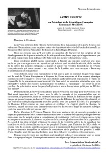 Lettre ouverte au Président de la République Française Emmanuel Macron, le 6 mai 2024 