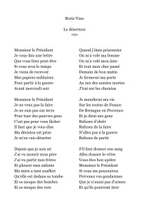 Boris Vian, Le déserteur, 1954